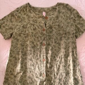 NWOT Joe Fresh Light Green Floral Summer Button Up Top — 14 yrs / XL Girls